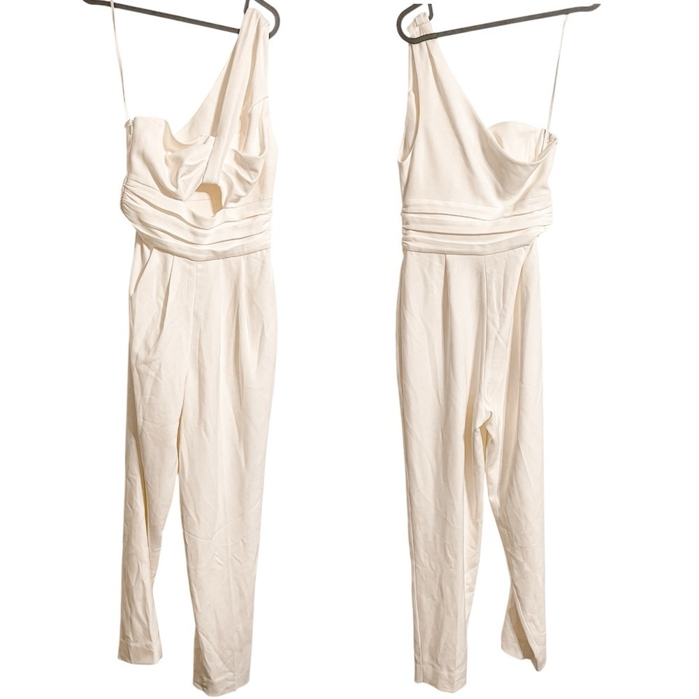 ALC Athena One Shoulder Cropped Jumpsuit Ivory - Picture 3 of 7